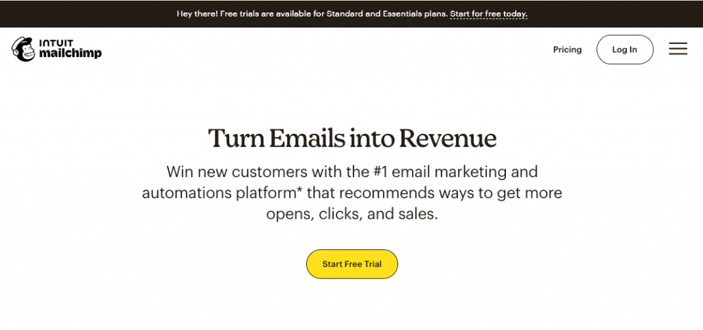 Mailchimp email tool homepage