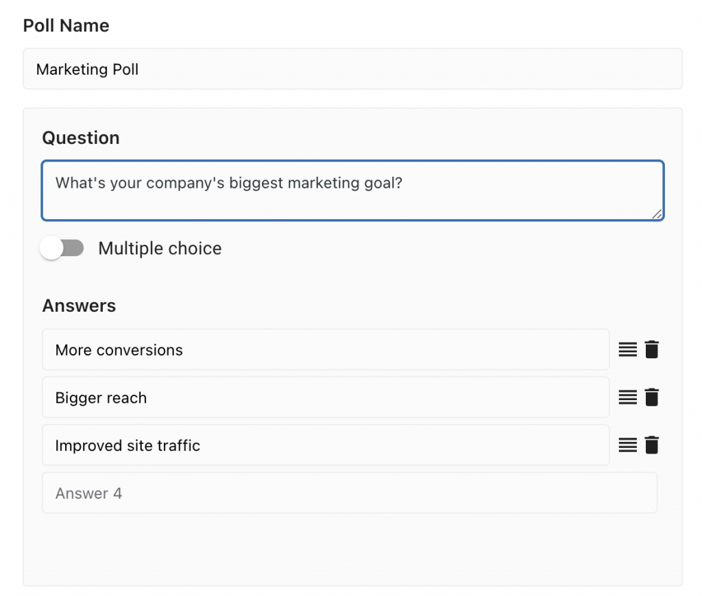 You can create custom polls for your webinar with WebinarPress.