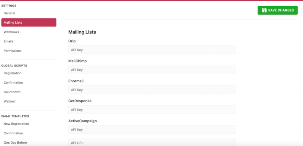 WebinarPress integrates easily with many popular mailing list systems. 