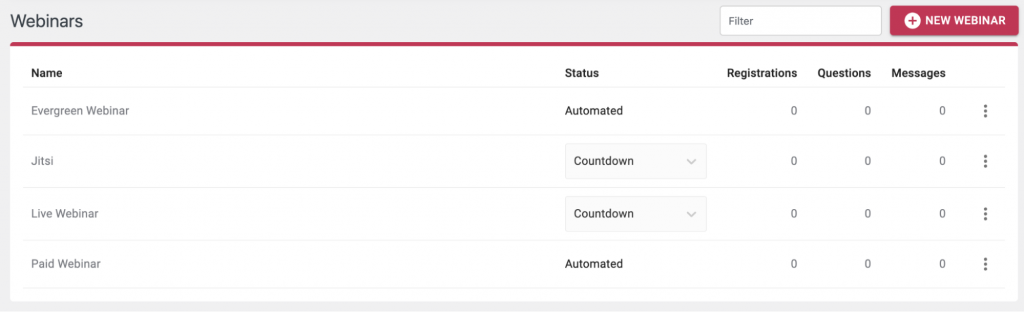 WebinarPress Dashboard